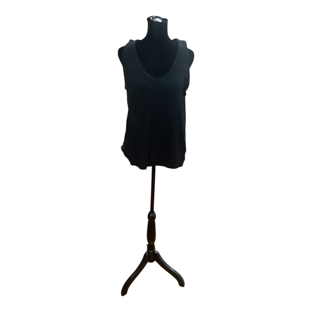 Loft Womens V-Neck Tank Top Black Sleeveless Jersey Knit Shirt Size Large
